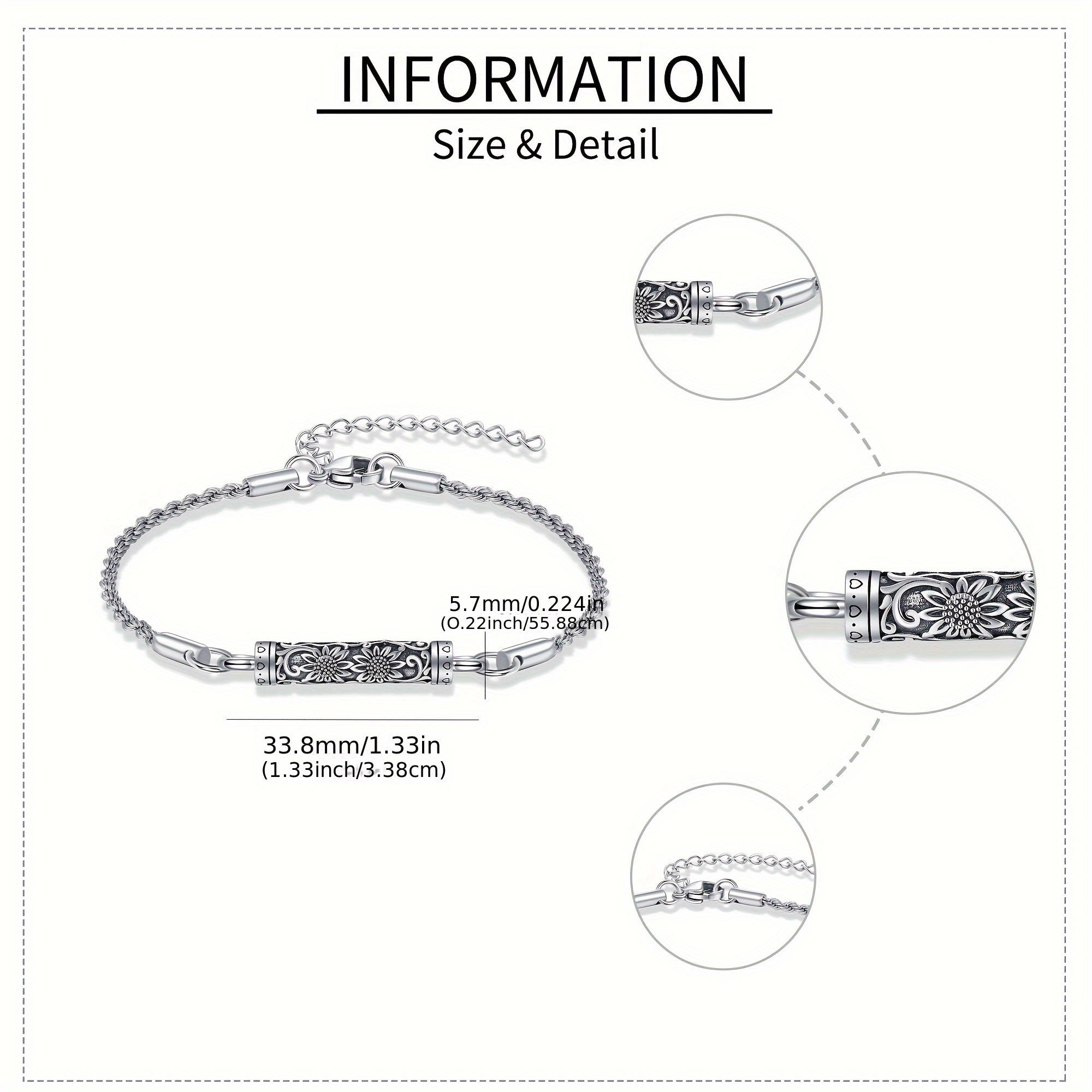 925 Sterling Silver Sunflower Urn Bracelet, Keepsake Jewellery